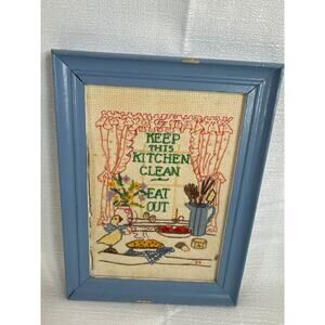 Cross Stitch "Keep This Kitchen Clean Eat Out" 5x7 Framed